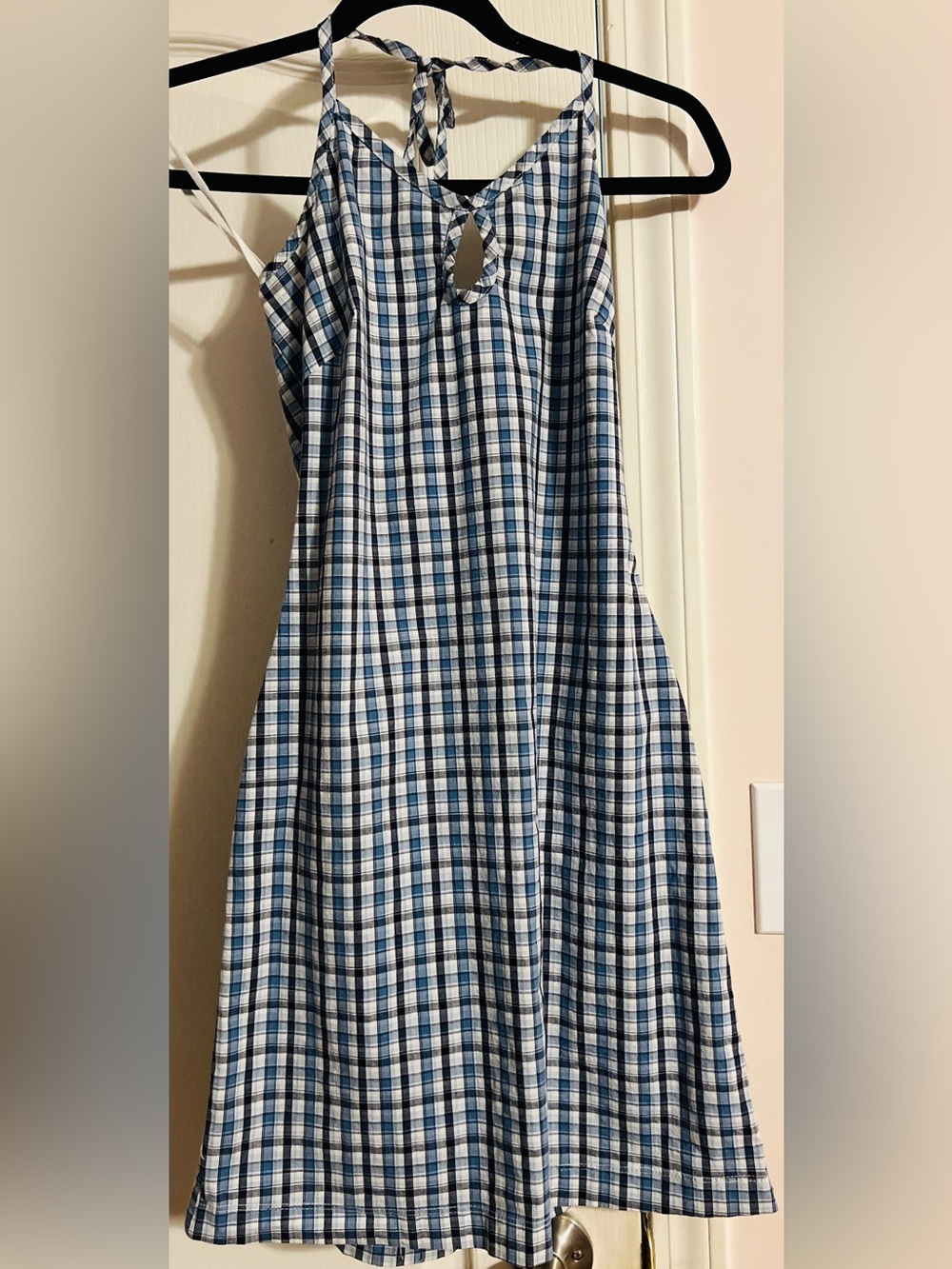 M Collection Blue and White Plaid Halter Dress